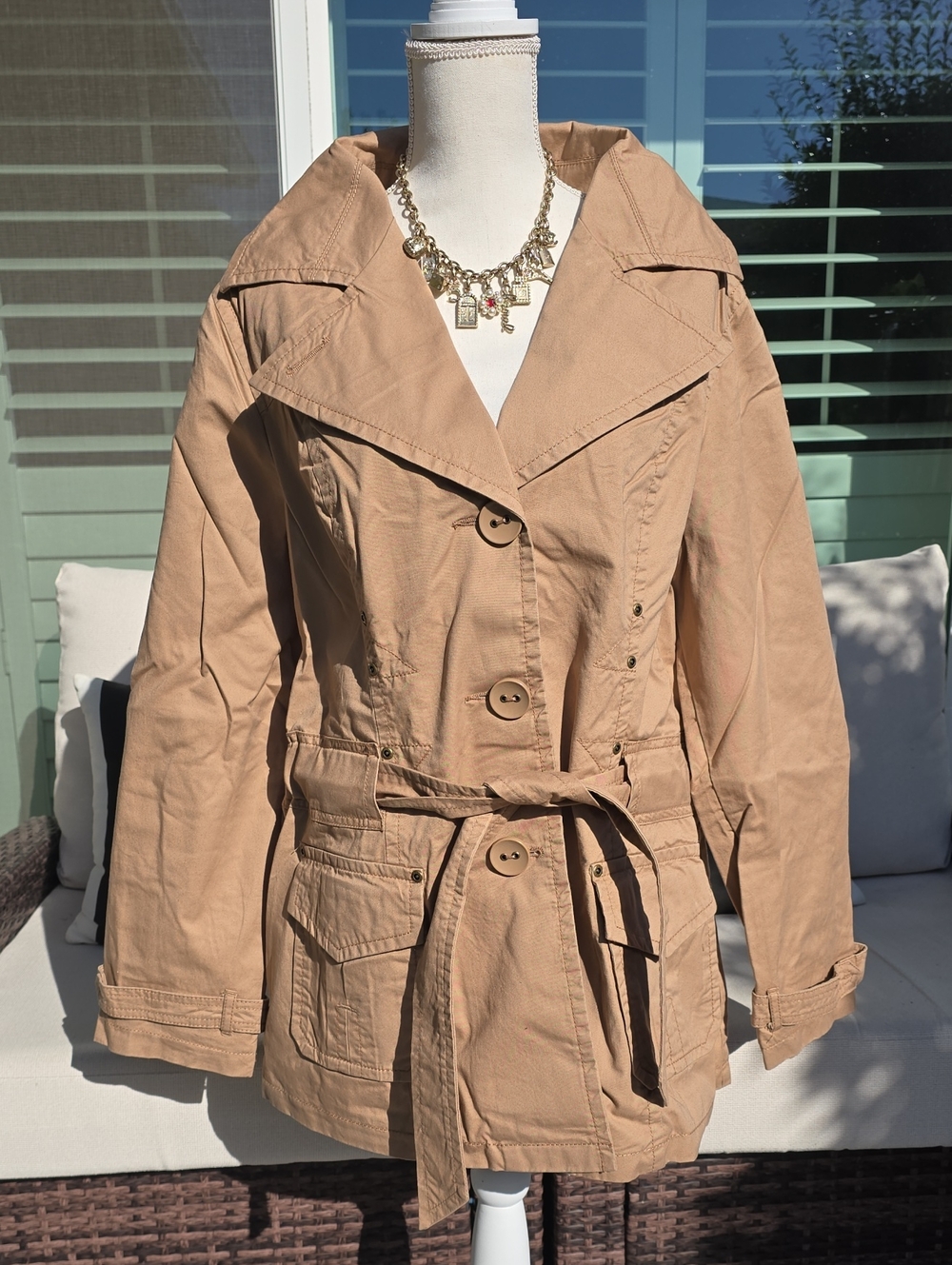 Motto Women's Tan Utility Trench Jacket with Belt